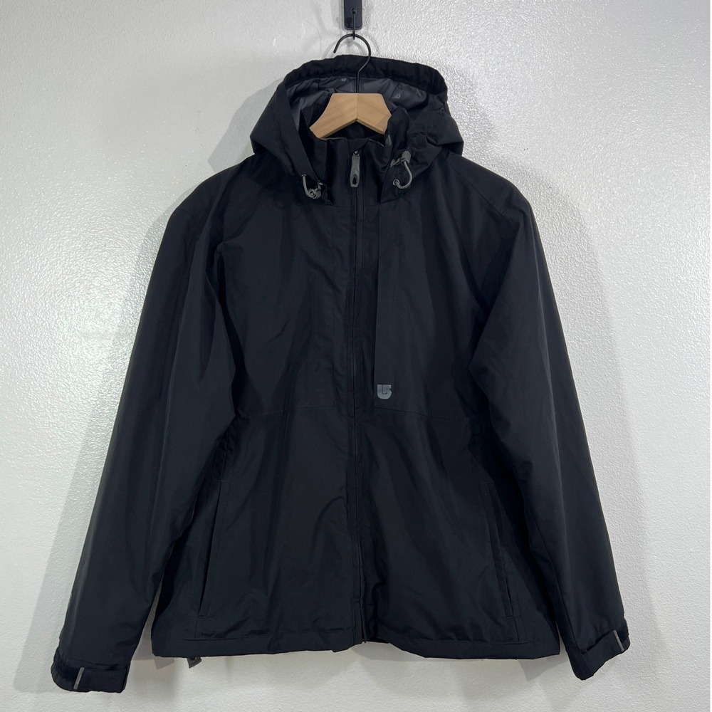VTG. BURTON Snowboard Jacket Womens L Black Grey Snowflake Quilt Living‎ Lining